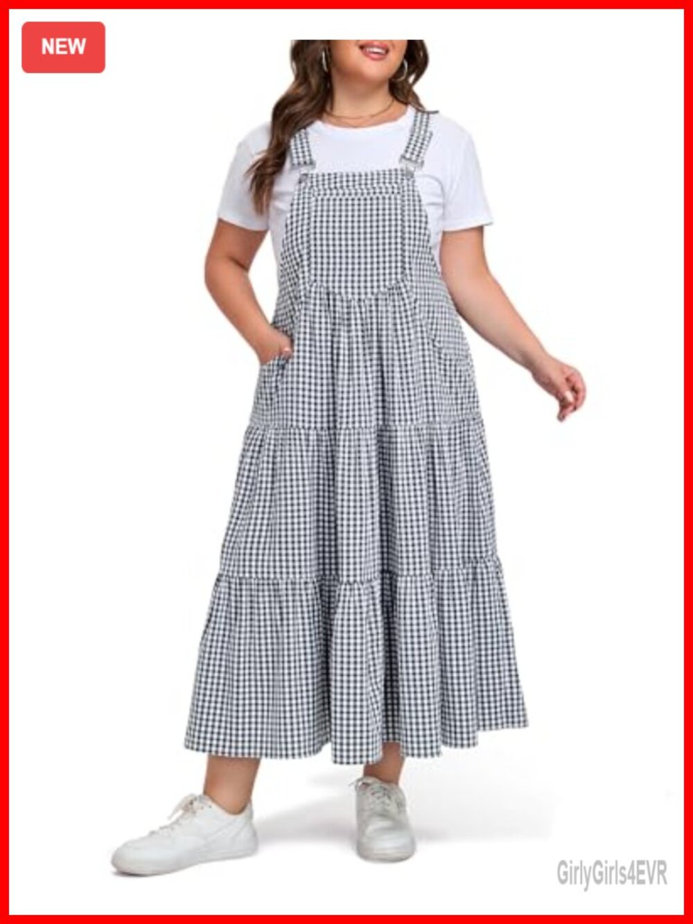 Plus Size Overall Dress Plaid with Pockets A-Line Maxi